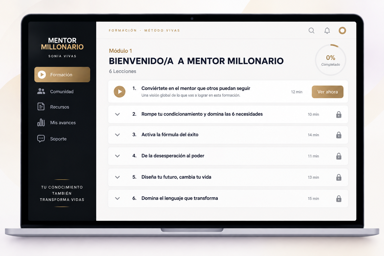 Plataforma de formación Mentor Millonario