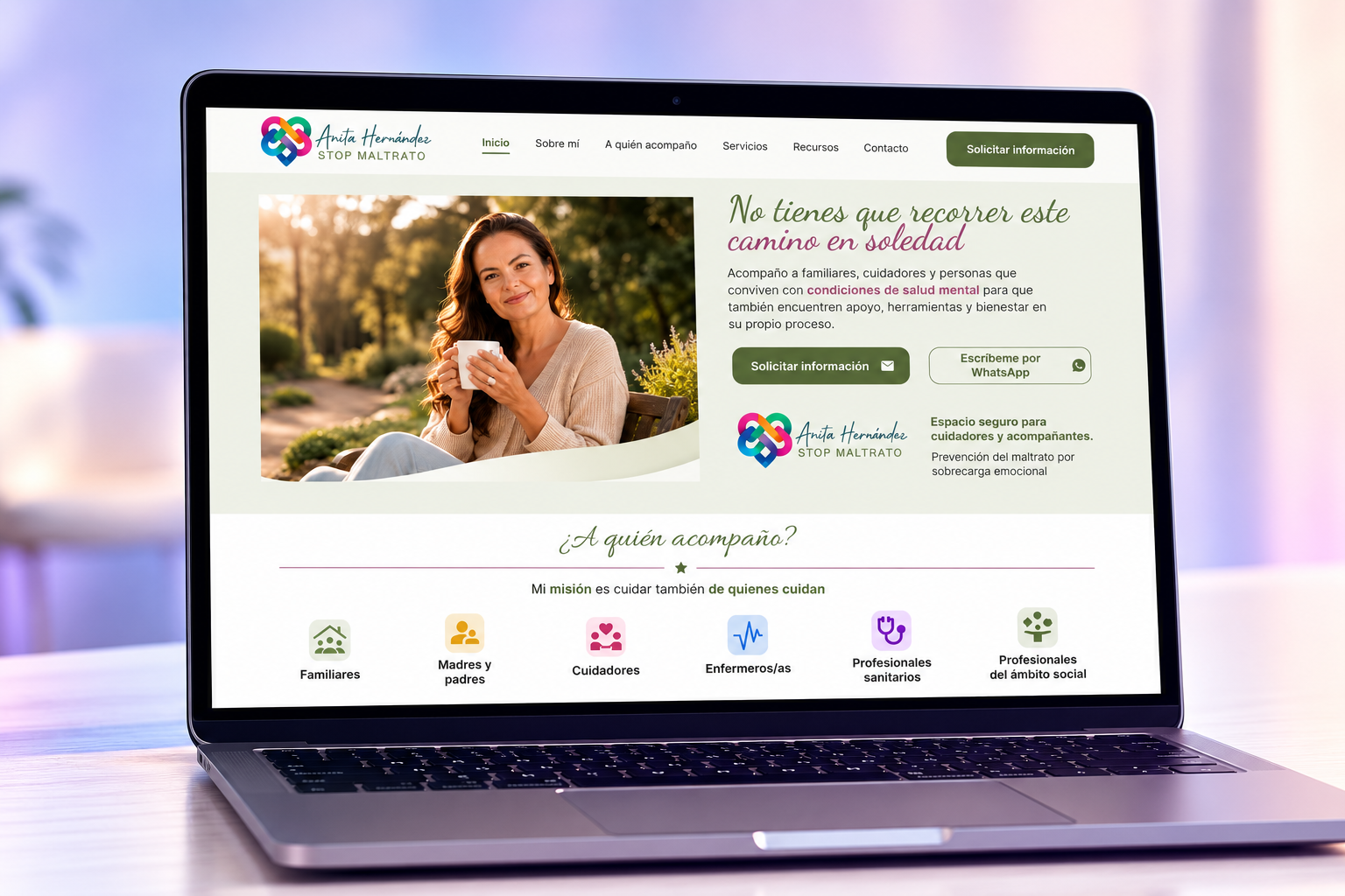 Mockup limpio de una página web de marca personal desarrollada en Marca Millonaria
